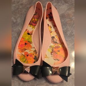 Ted Baker Pink and Black Bow Jelly Flats
